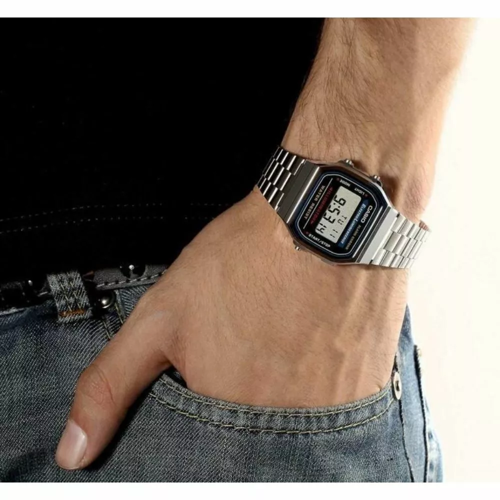 CASIO A168WA-1W Unisex Black Digital Watch with Silver Band...