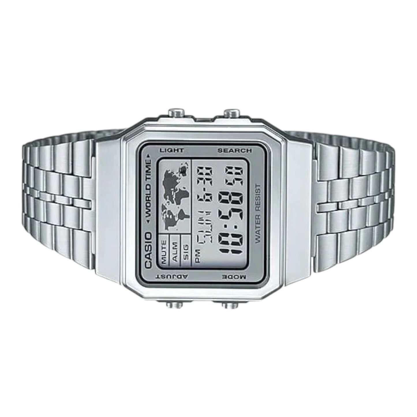Casio A500WA-7 Unisex Digital Watch World Time World Map Steel...