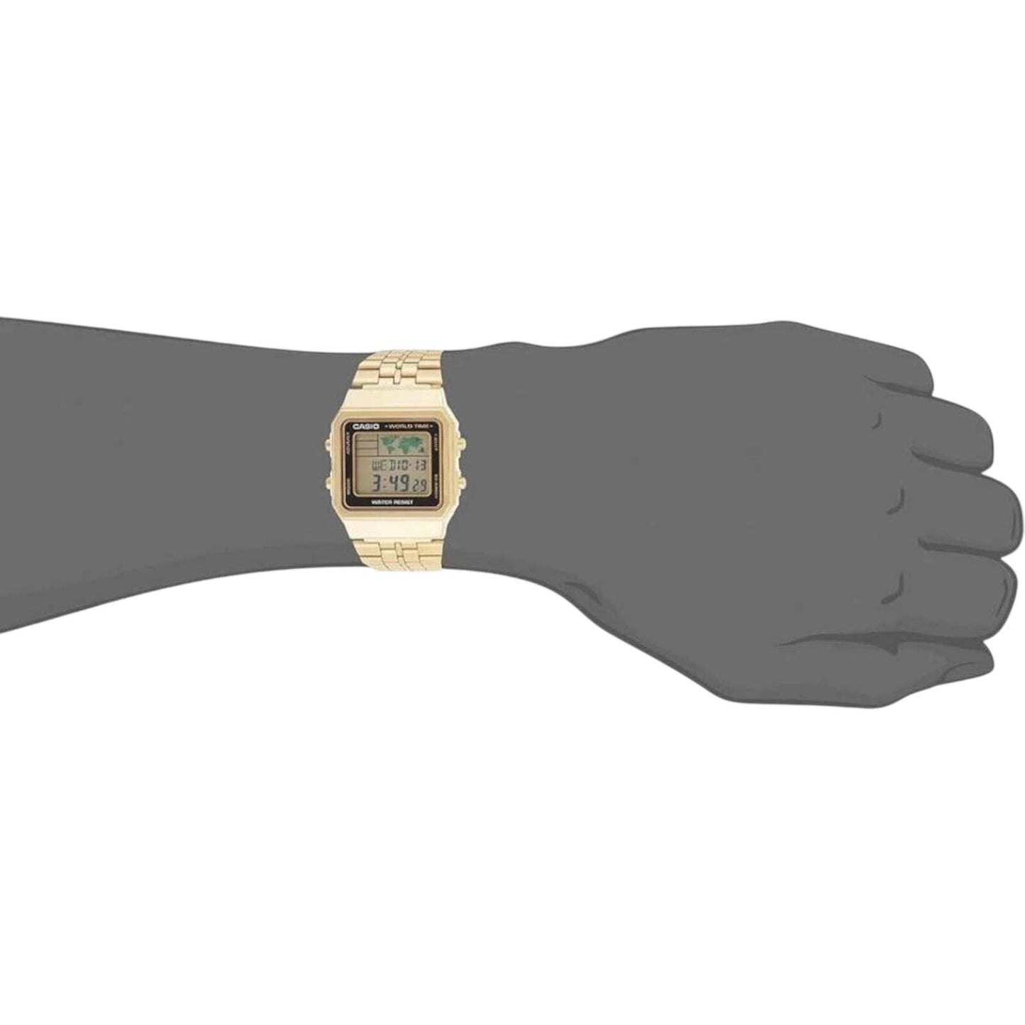 Casio A500WGA-1 Mens Digital Watch Gold Band Black Dial World Time LED Alarm