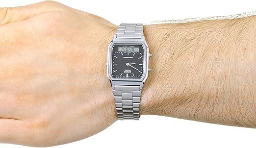 Casio AQ230A-1DMQ Silver Stainless Steel Dual Time Analog Digital Unisex Watch