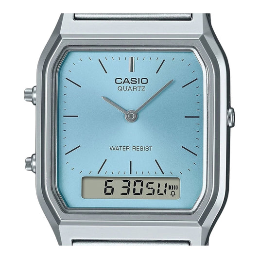 Casio AQ-230A-2 Unisex Watch Ice Blue Dial Digital Dual Time Alarm Steel Band