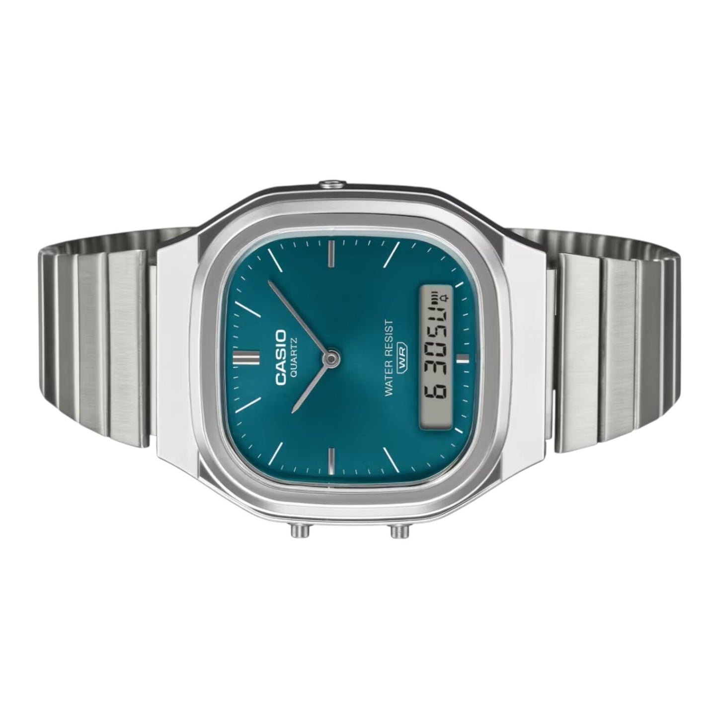 Casio AQ-240E-3A Unisex Analog Digital Watch Steel Band Green Dial...