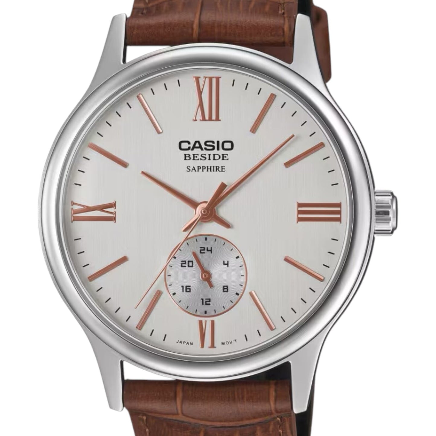 Casio BMS-100L-5AV Mens Watch Silver Dial Brown Leather Sapphire 50M
