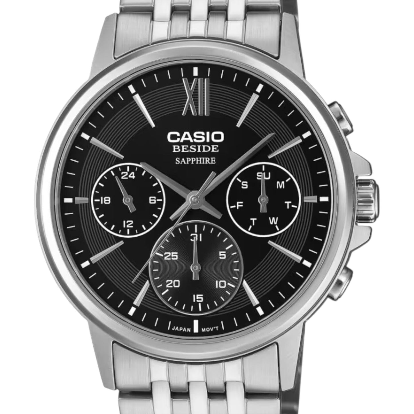 Casio BMS-300D-1AV Mens Watch Black Dial Silver Steel Sapphire 50M