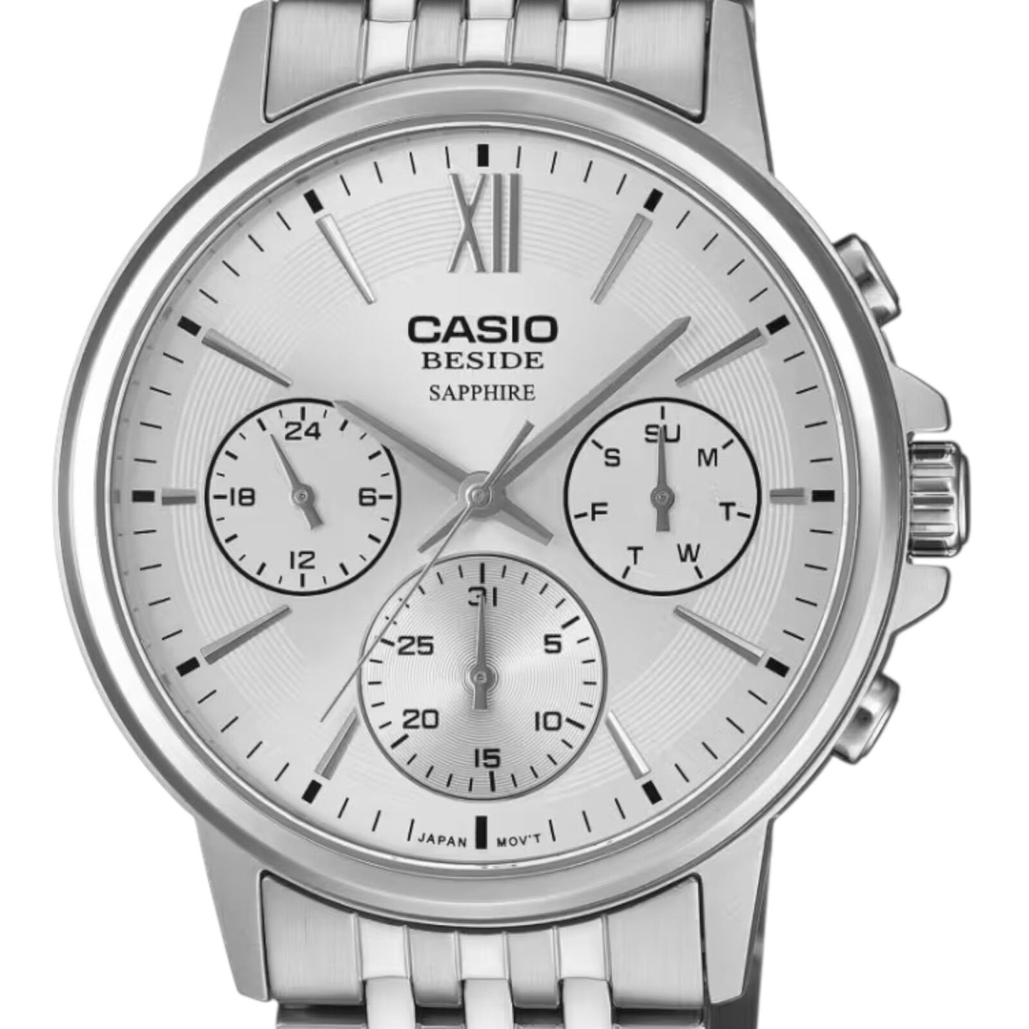 Casio BMS-300D-7AV Mens Watch Silver Dial Steel Band Sapphire 50M