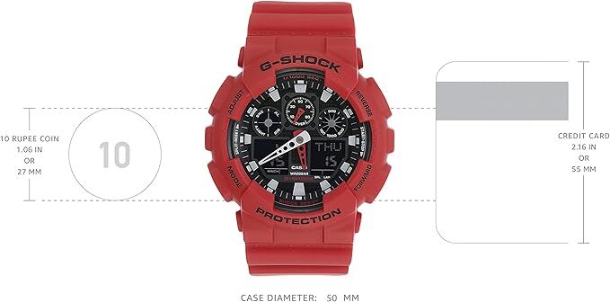 Casio G-Shock GA-100B-4ADR Mens Red Analogue Digital Sport Watch 200M Resin Band