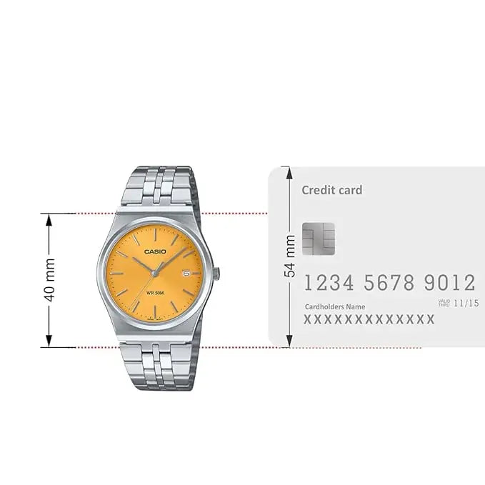 Casio MTP-B145D-9AV Unisex Analog Watch Silver Band Yellow Dial...