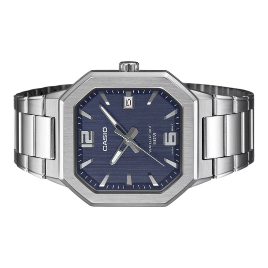 Casio MTP-B195D-2AV Mens Watch Textured Blue Dial Silver Steel Bracelet Date 50m