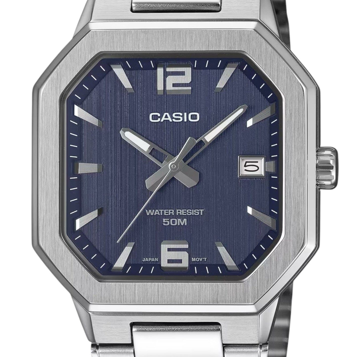 Casio MTP-B195D-2AV Mens Watch Textured Blue Dial Silver Steel...