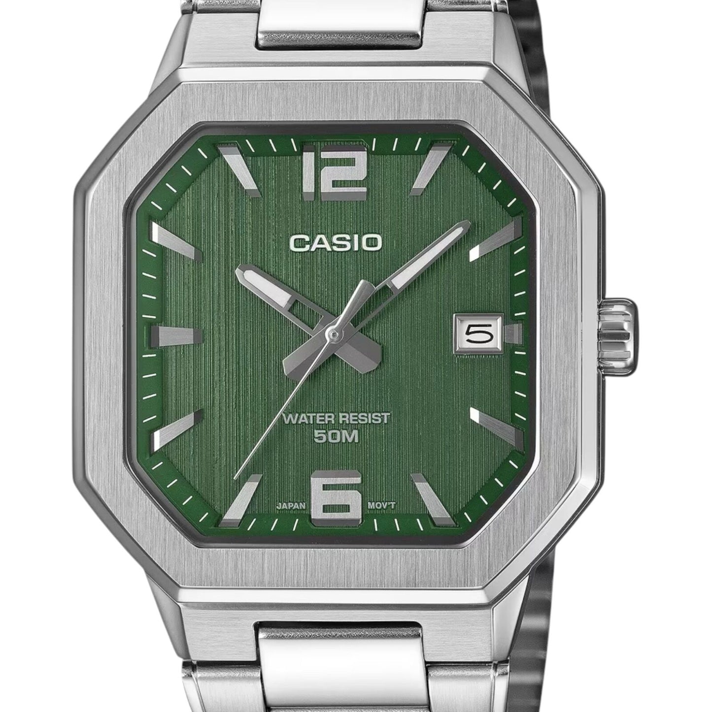 Casio MTP-B195D-3AV Mens Watch Green Dial Silver Steel Bracelet Date 50m