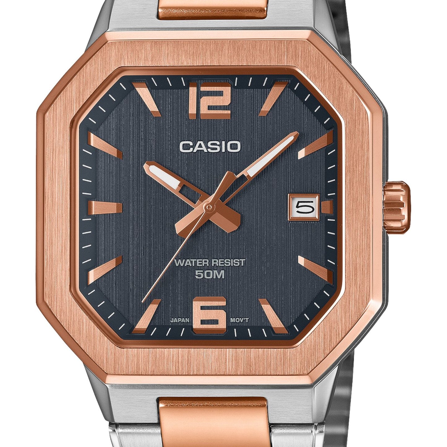 Casio MTP-B195RG-2AV Mens Watch Blue Dial Rose Gold Steel Bracelet Date 50m