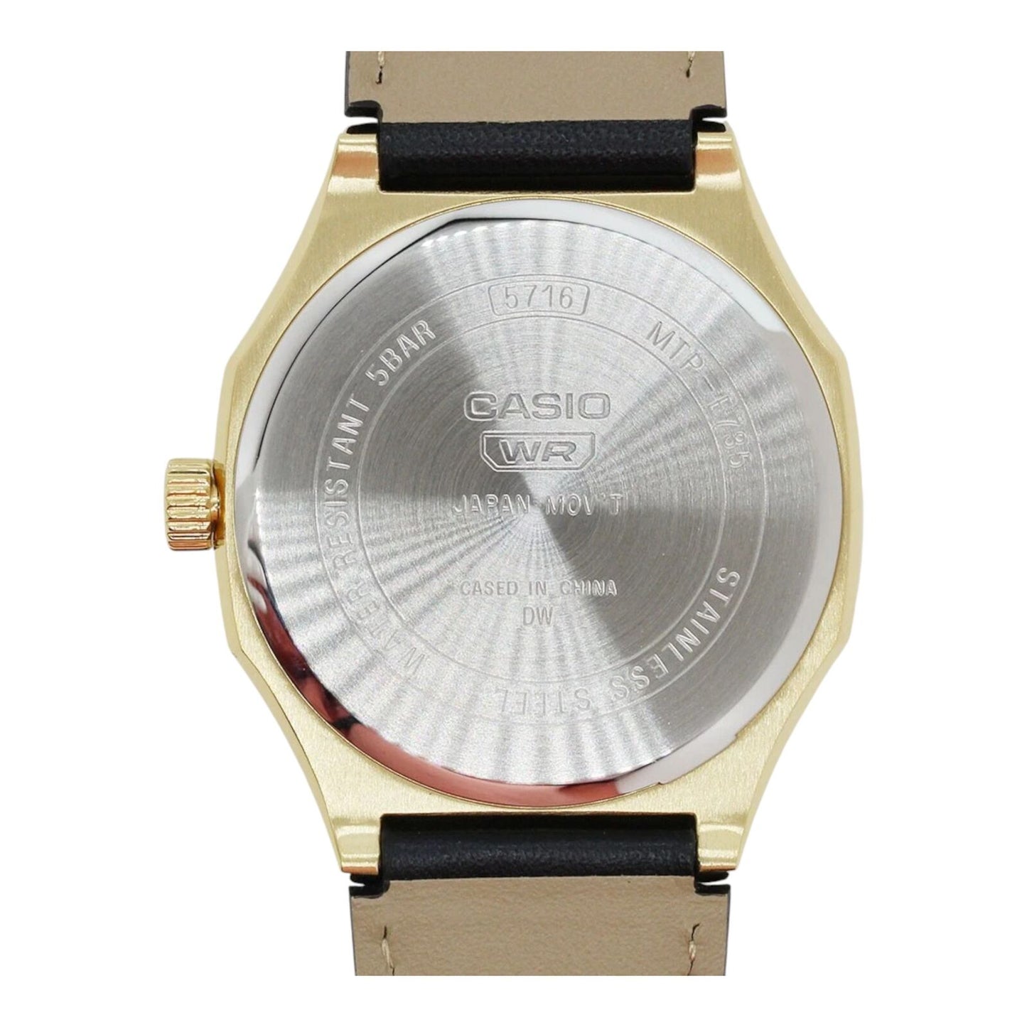 Casio MTP-E735GL-1AV Mens Watch Black Dial Gold Case Leather Strap...