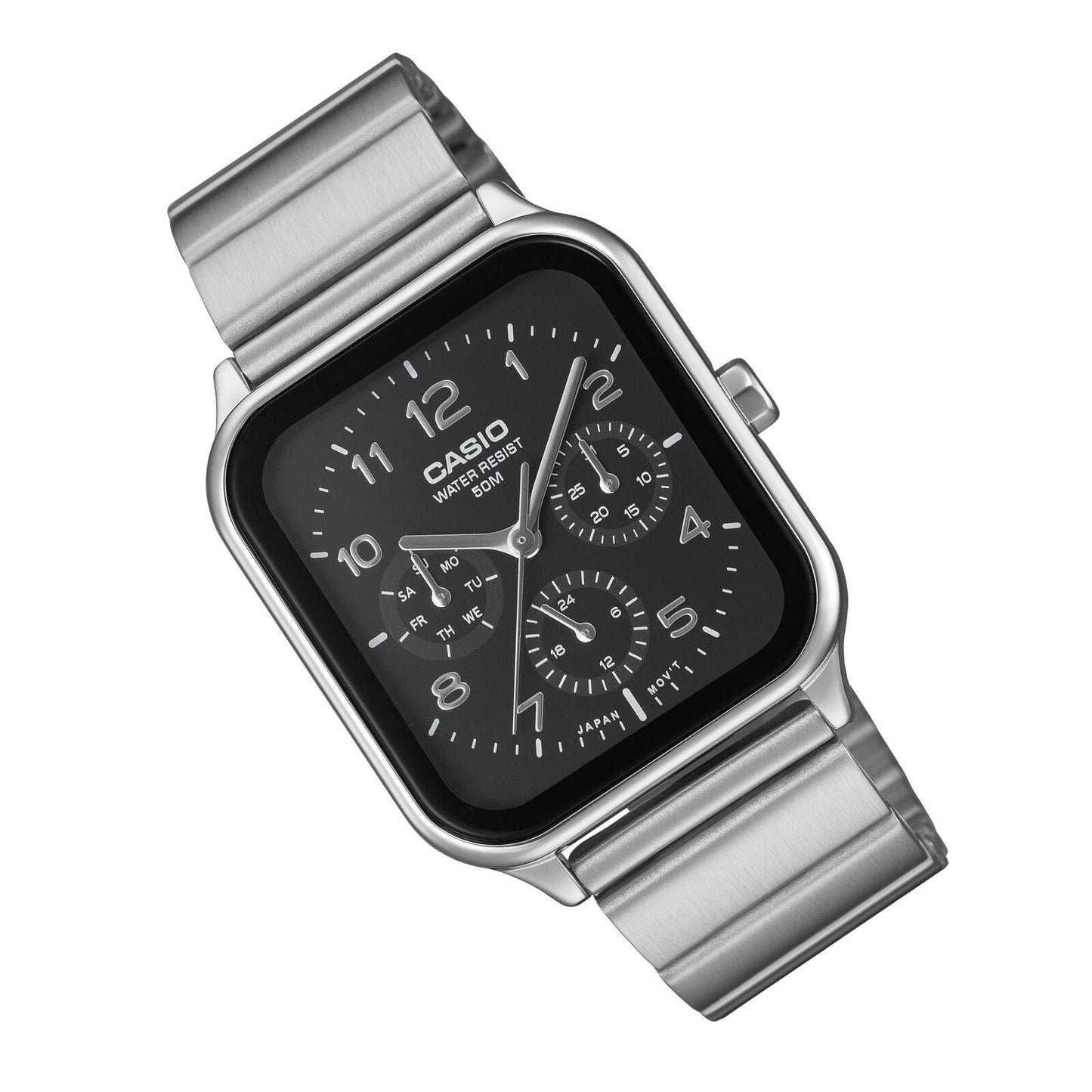 Casio MTP-M306D-1AV Mens Analogue Watch Black Dial Day Date Subdials Silver Band