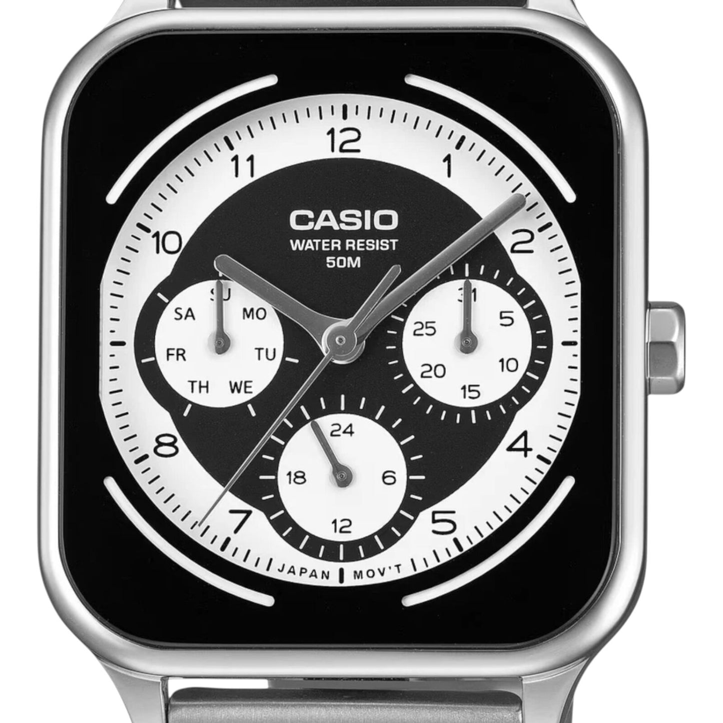 Casio MTP-M307D-1BV Mens Analogue Watch Black Dial Day Date Subdials Silver Band