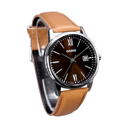 Casio MTPV002L-5B3 Watch Tan Leather Band/Silver Face