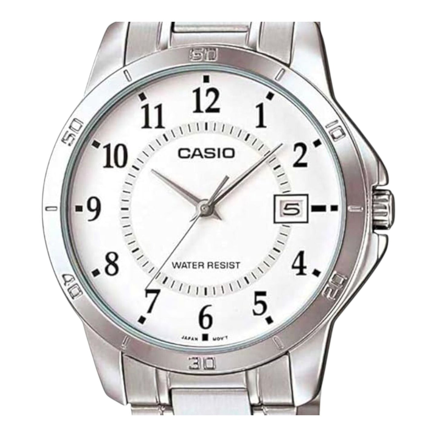 Casio MTP-V004D-7B Mens Watch White Dial Steel Band Date Display Water Resistant