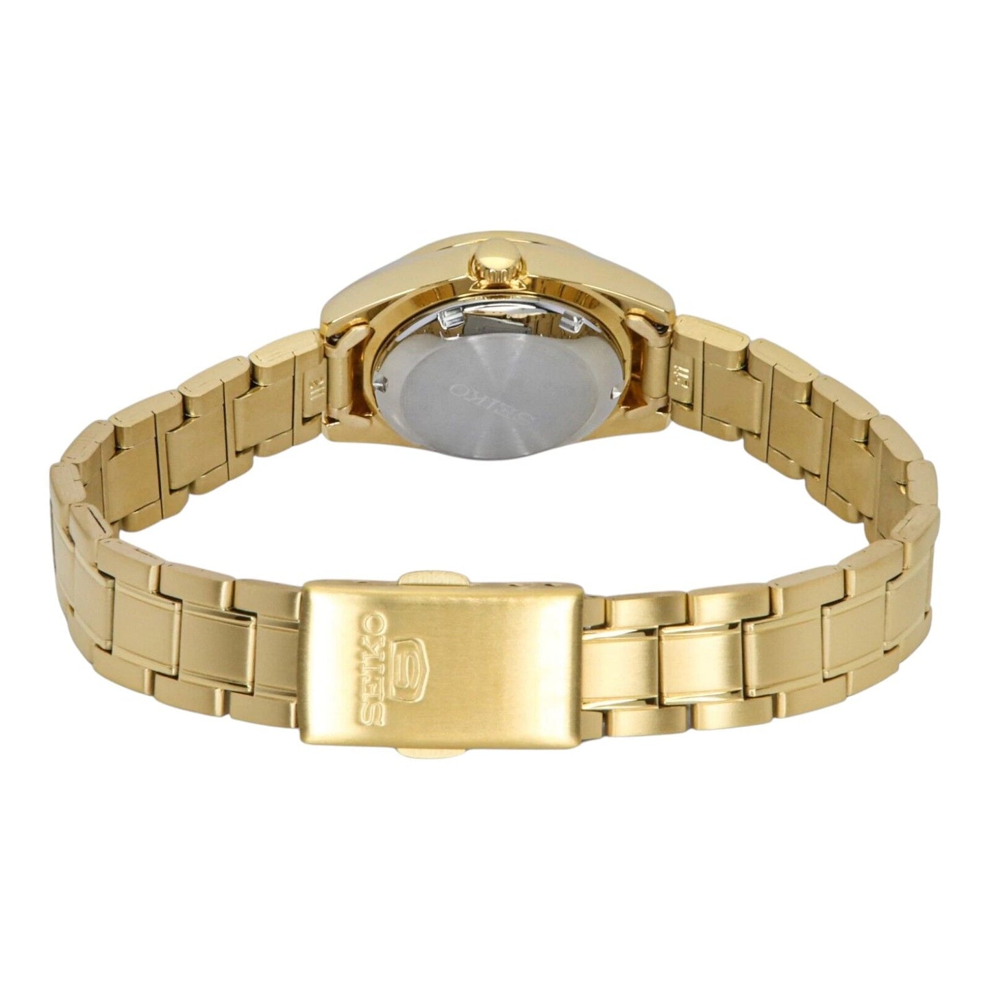 Seiko SYMK22K1 Black Dial Gold Tone Automatic Ladies Watch Day Date 27mm