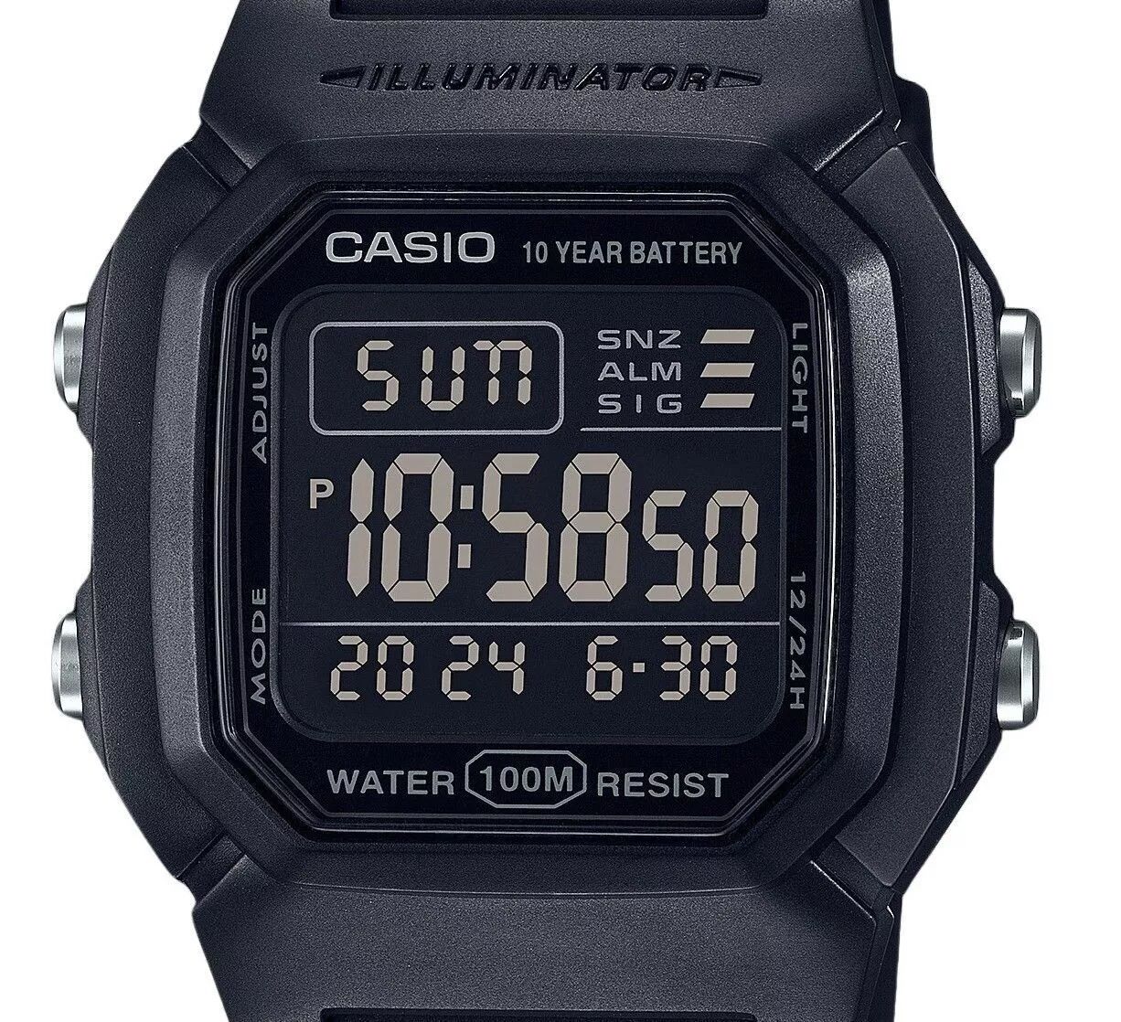 Casio Illuminator Digital Black Dual Time Light Quartz W800H-1BV 100M Mens Watch