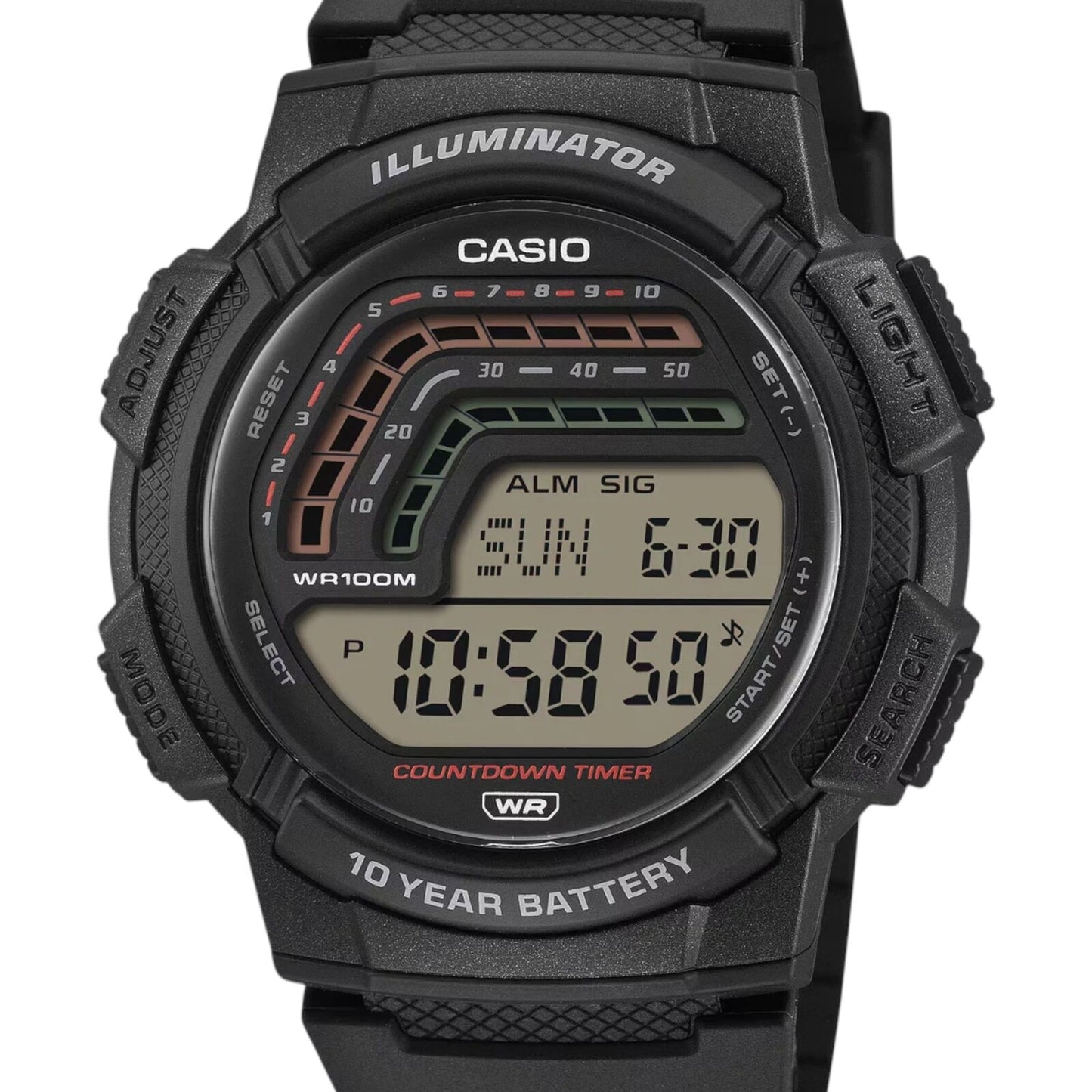 Casio WS-1800-1AV Mens Digital Watch Black Resin Band 100m Countdown Timer