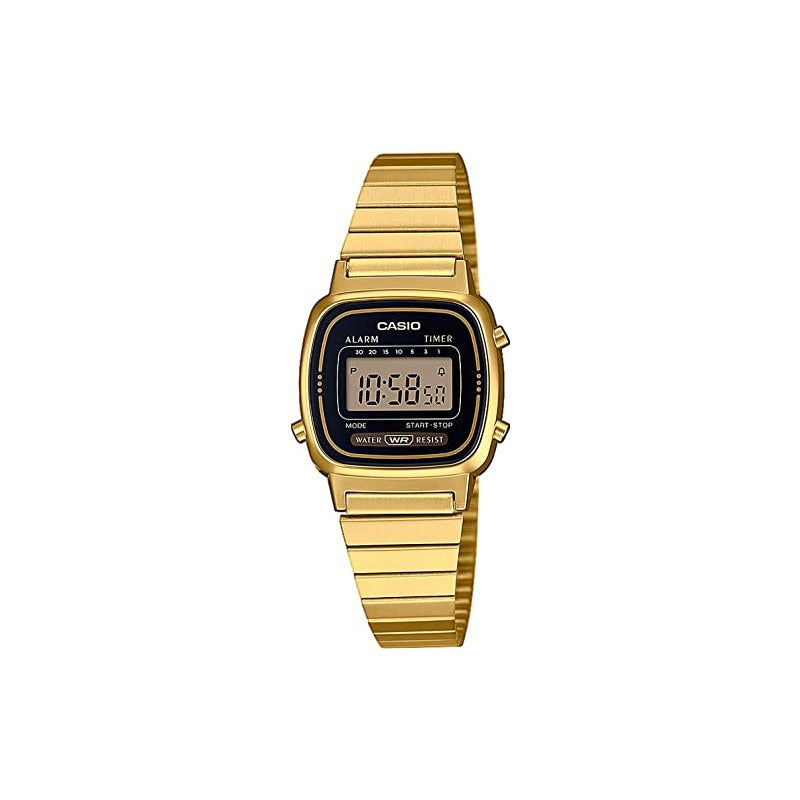 CASIO LA670WGA-1UR Womens Black Digital Watch with Gold Band
