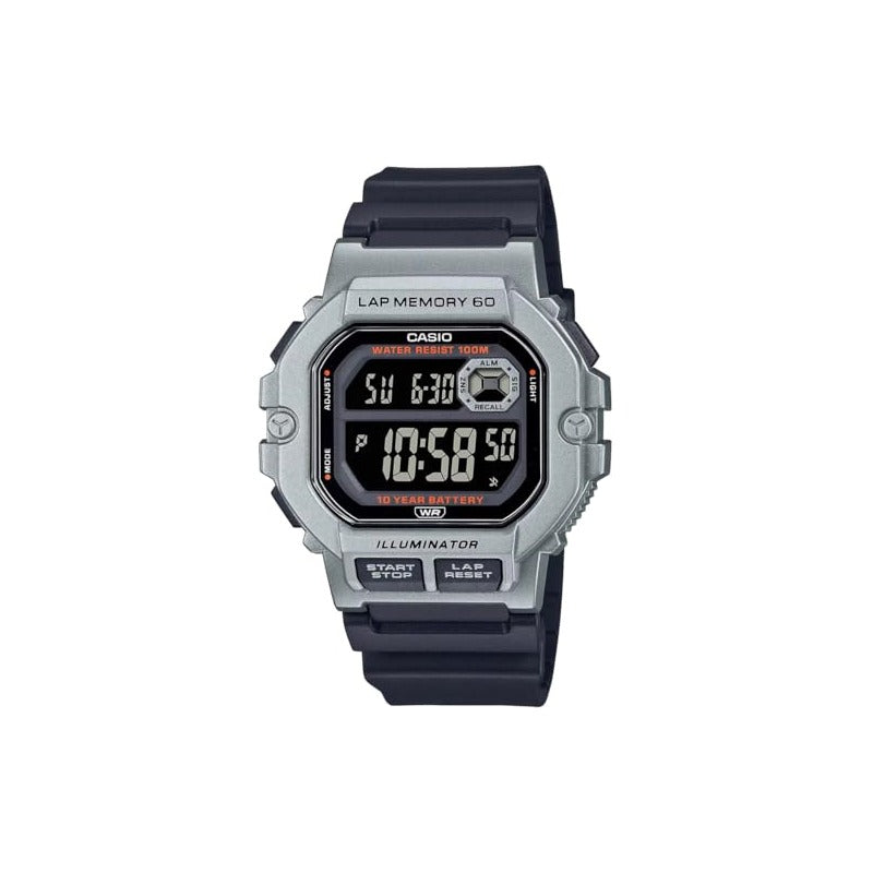 CASIO Men's Lap 60 Digital Watch, Silver Dial, Black Band