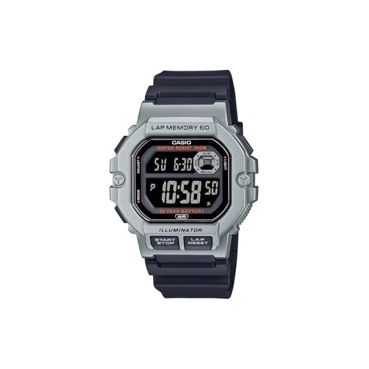 CASIO Men's Lap 60 Digital Watch, Silver Dial, Black Band