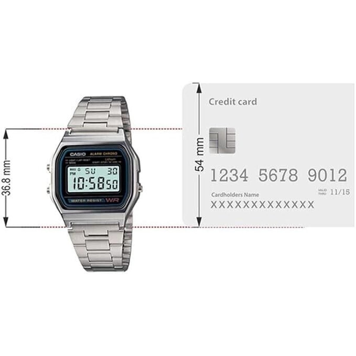 Casio A158WA-1 Unisex Watch With Stainless Steel Band Alarm AU...