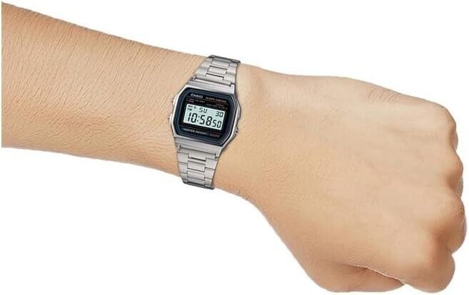 Casio A158WA-1 Unisex Watch With Stainless Steel Band Alarm AU Stock A158WA-1DF
