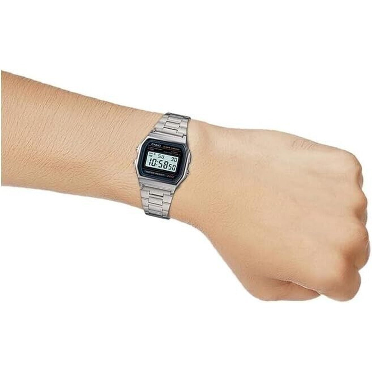 Casio A158WA-1 Unisex Watch With Stainless Steel Band Alarm AU...