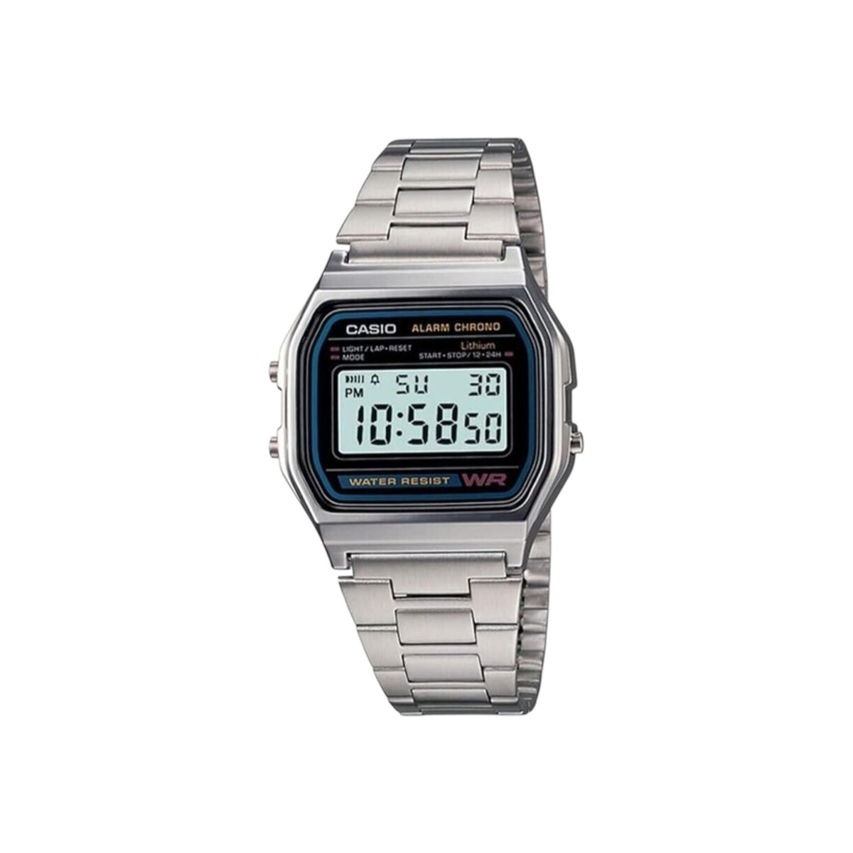CASIO A168WA-1 Unisex Black Digital Watch with Silver Band