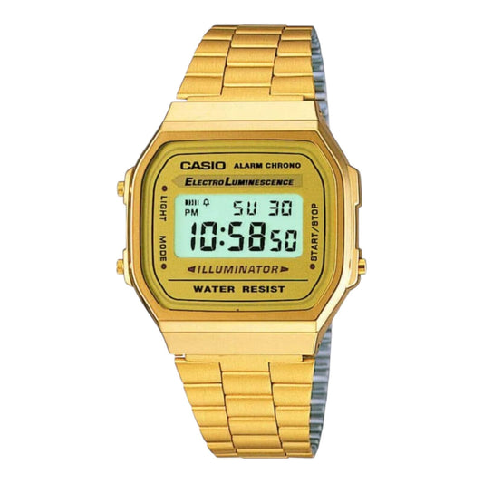 Casio Vintage A168WG-9WDF Illuminator Unisex Gold Digital Alarm Watch A168WG9W