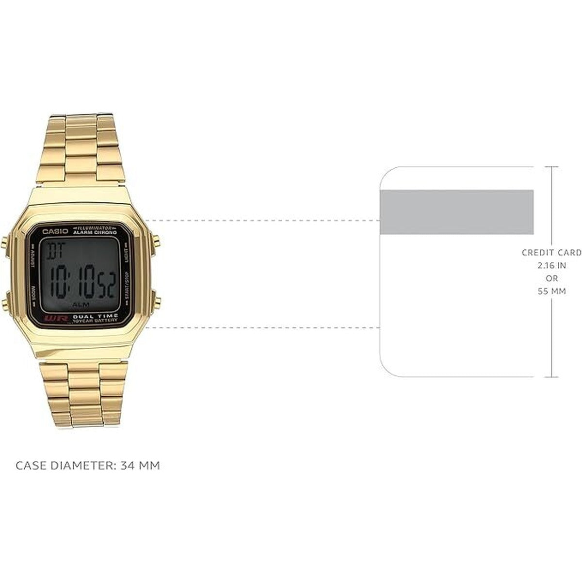 Casio A178WGA-1A Mens Digital Watch Gold Stainless Steel Alarm LED