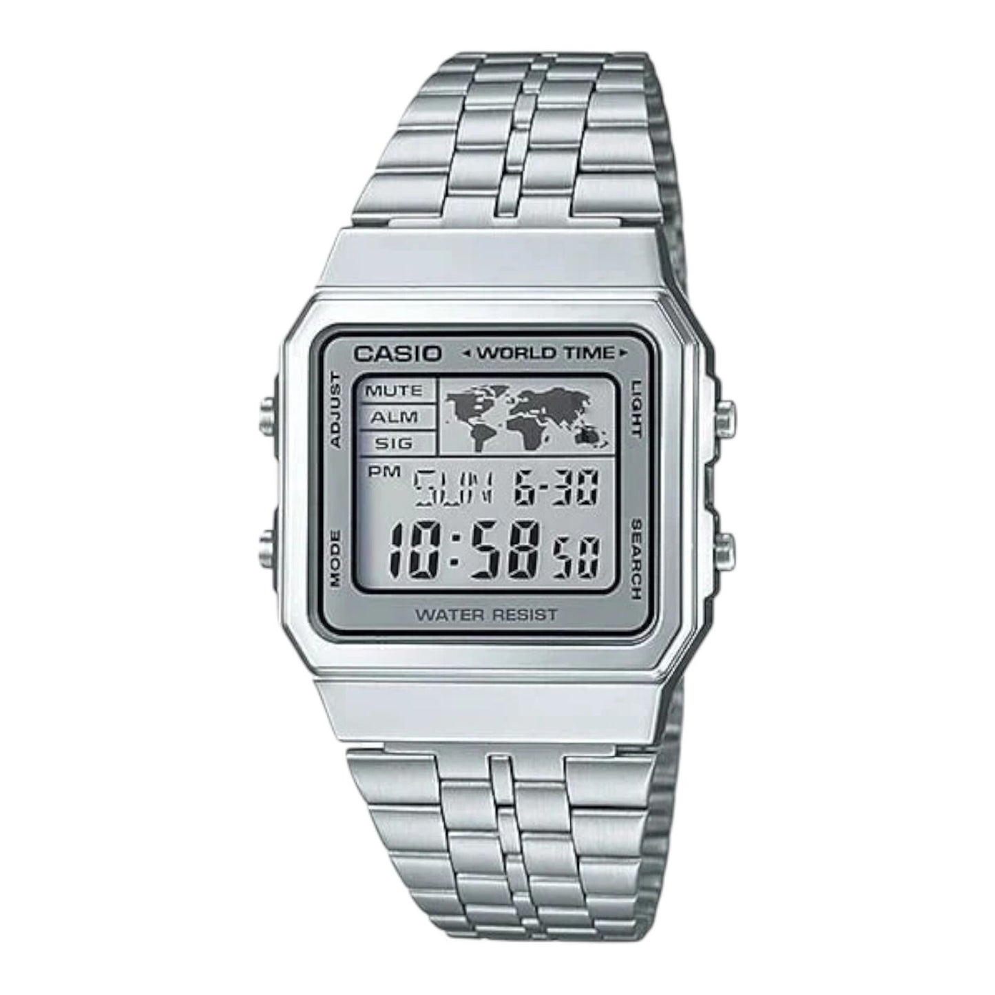 Casio A500WA-7 Unisex Digital Watch World Time World Map Steel...
