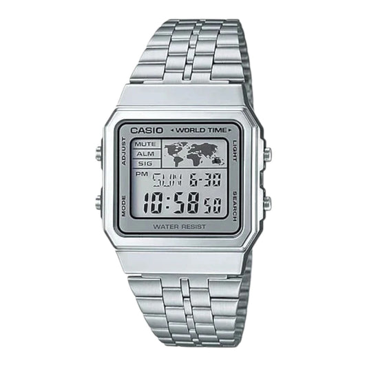 Casio A500WA-7 Unisex Digital Watch World Time World Map Steel...