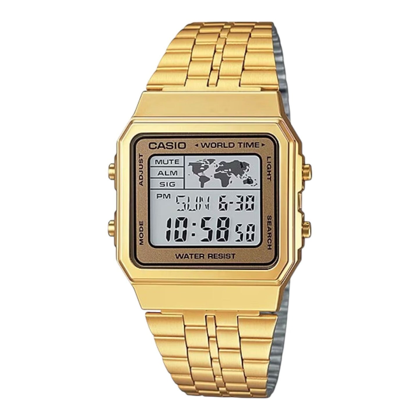 Casio A500WGA-9DF Gold Gents Digital Watch World Time LED 5 Alarms Stopwatch