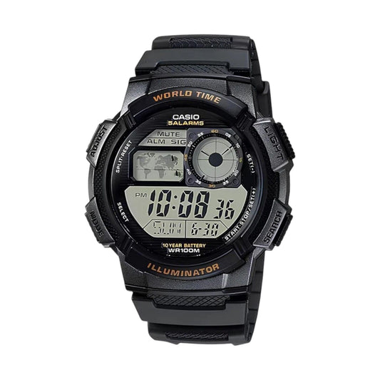 Casio AE-1000W-1AV Black Youth Series World Time Unisex Digital Sports Watch