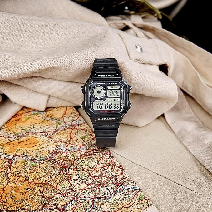 Casio Black Youth Series World Time Unisex Digital Sports Watch AE-1200WH-1A