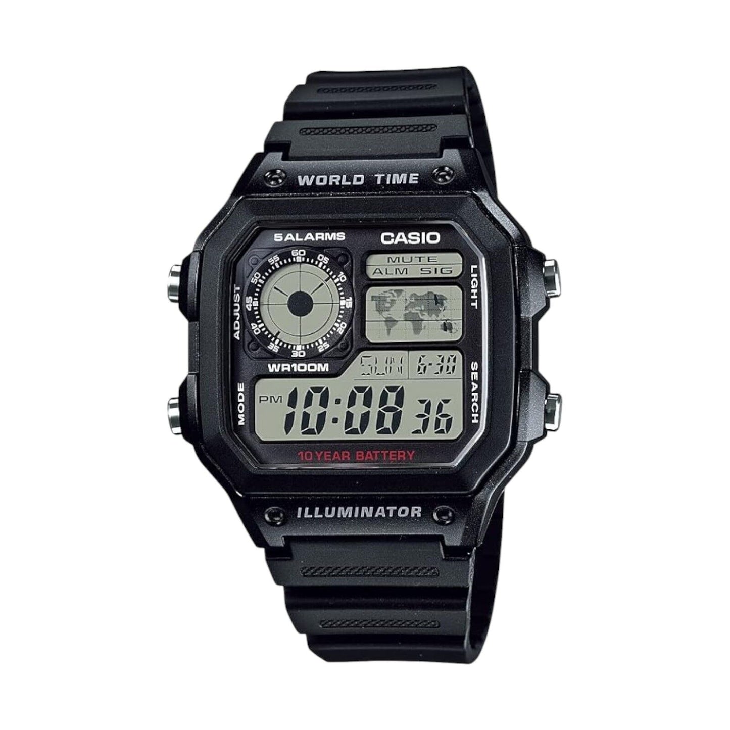 Casio Black Youth Series World Time Unisex Digital Sports Watch AE-1200WH-1A