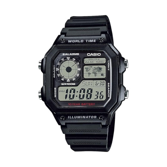 Casio Black Youth Series World Time Unisex Digital Sports Watch AE-1200WH-1A