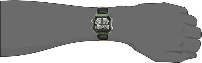Casio AE-1200WHB-3B Green Nylon Band Digital World Time Square Men's Sport Watch