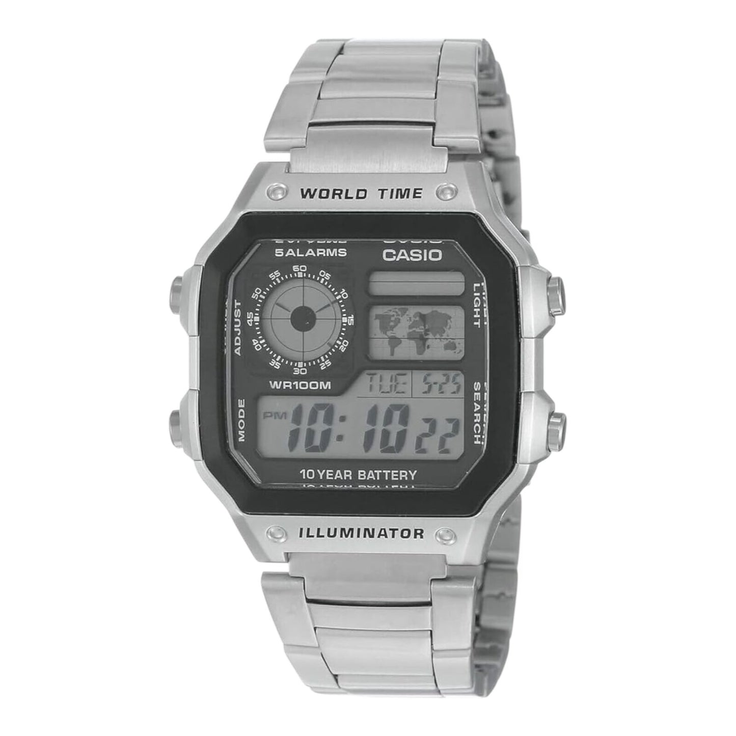 Casio AE1200WHD-1A Digital Sports World Stainless Steel AE-1200WHD-1A Mens Watch