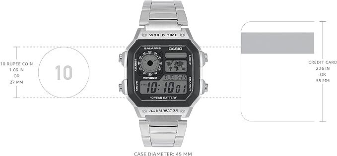 Casio AE1200WHD-1A Digital Sports World Stainless Steel AE-1200WHD-1A Mens Watch