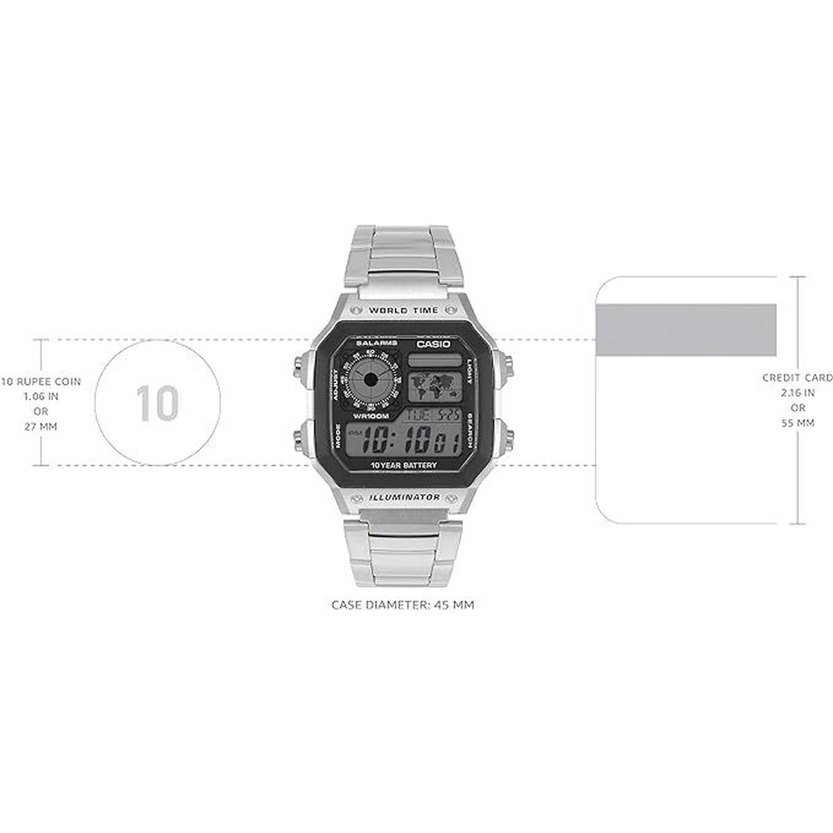 Casio AE1200WHD-1A Digital Sports World Stainless Steel...