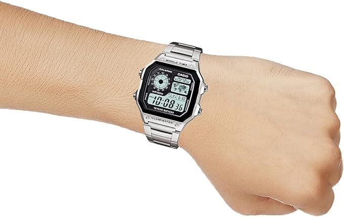 Casio AE1200WHD-1A Digital Sports World Stainless Steel AE-1200WHD-1A Mens Watch
