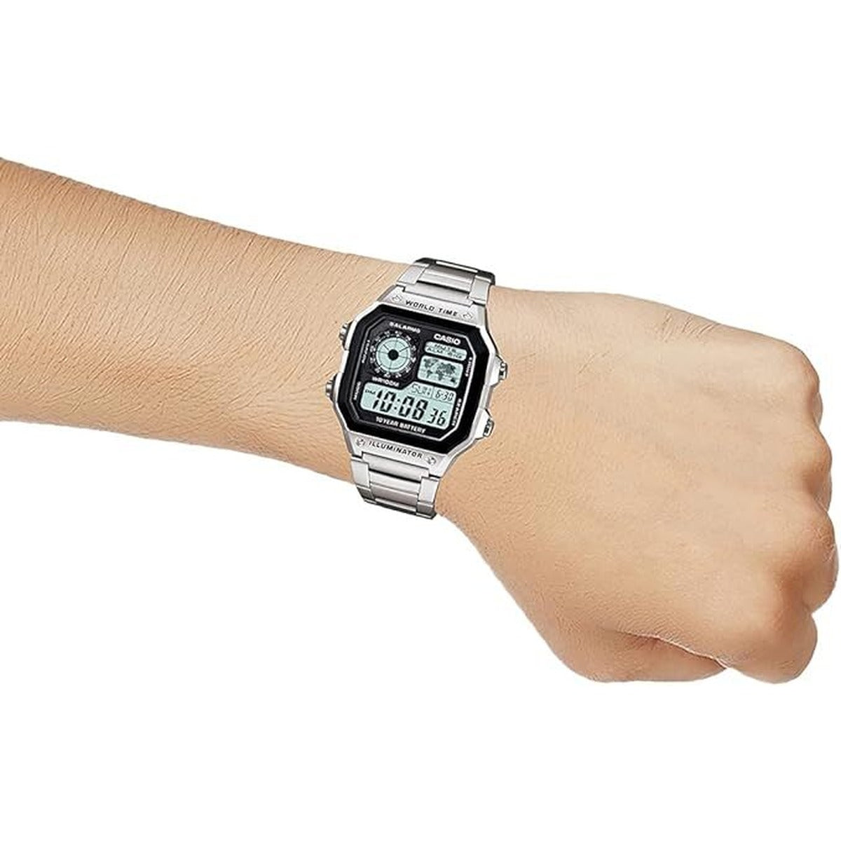 Casio AE1200WHD-1A Digital Sports World Stainless Steel...