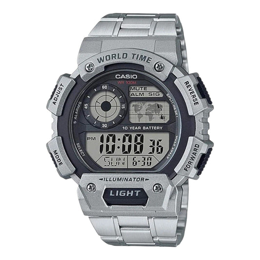 Casio AE-1400WHD-1AV Digital World Time 10-Year Battery Stainless Men’s Watch