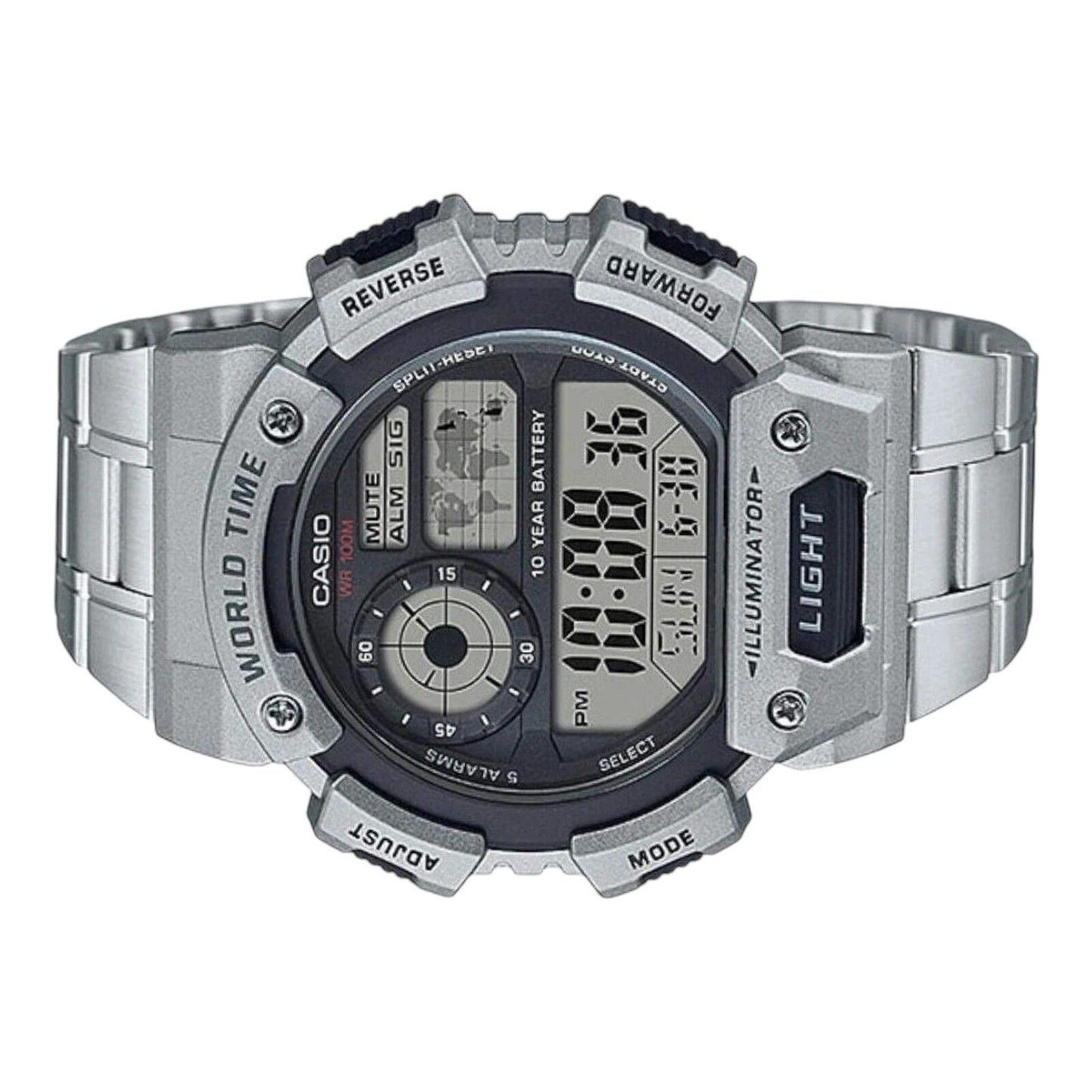 Casio AE-1400WHD-1AV Digital World Time 10-Year Battery Stainless Men’s Watch