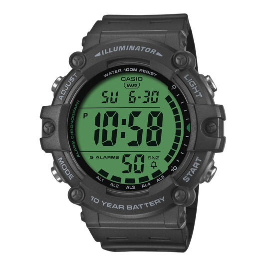 Casio AE-1500WHC-1AV Mens Digital Watch Black Resin Band Green Face 100m LED