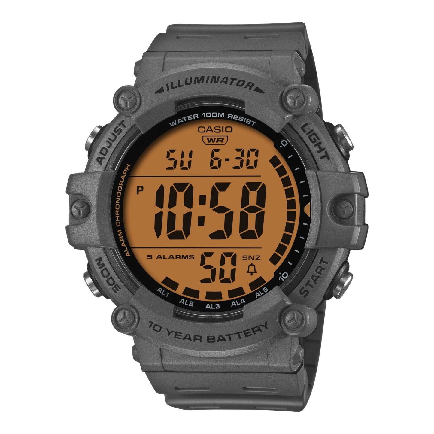 Casio AE-1500WHC-8AV Mens Digital Watch Grey Resin Band Dual Time LED 100m