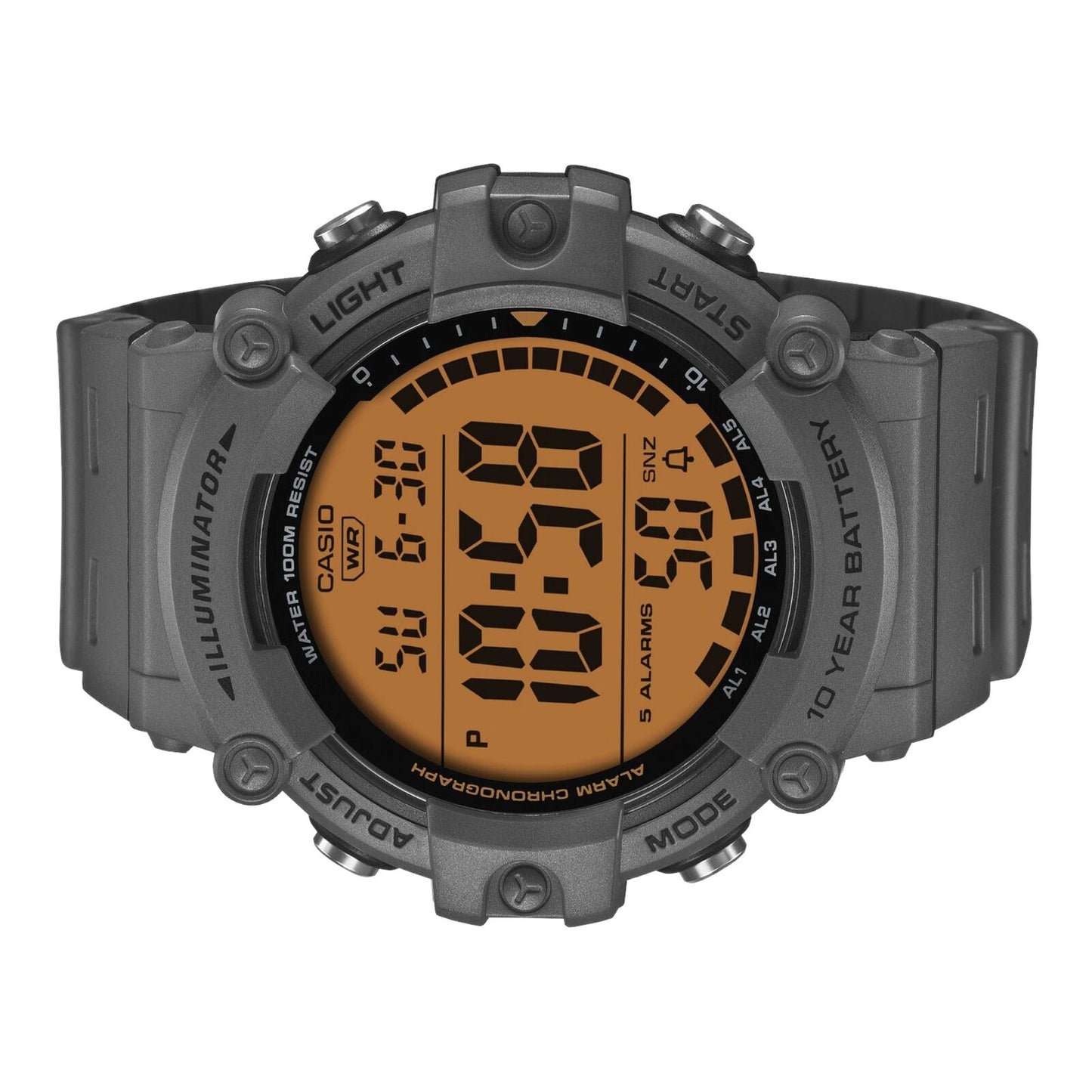 Casio AE-1500WHC-8AV Mens Digital Watch Grey Resin Band Dual Time LED 100m